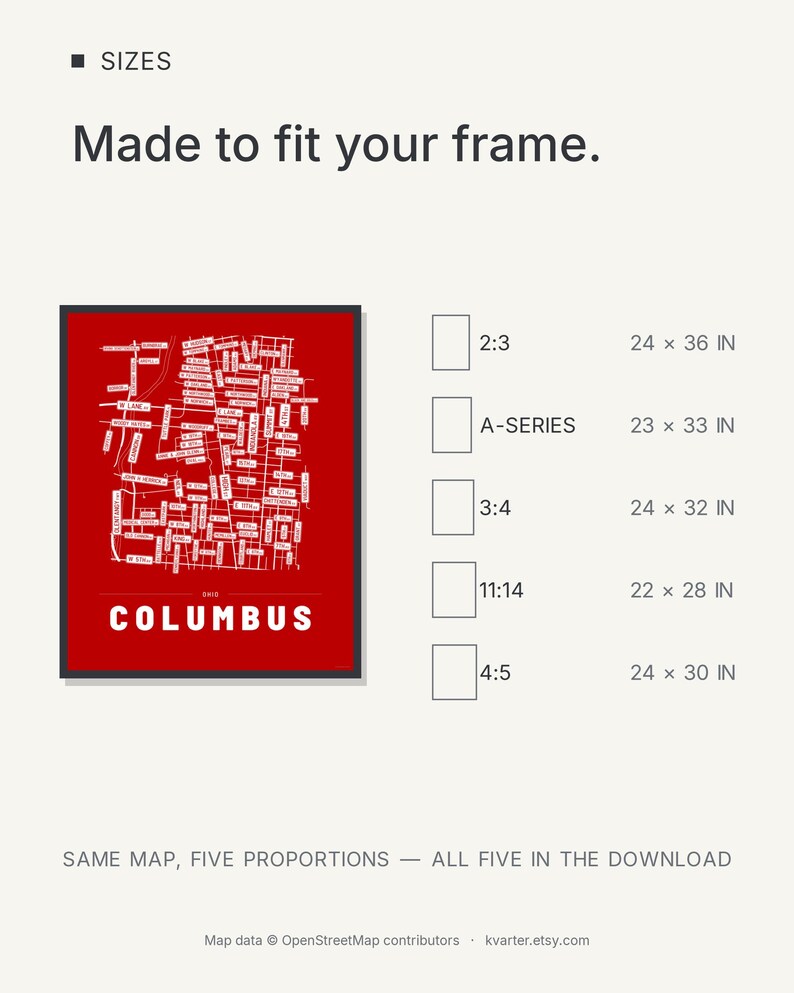 Columbus map wall art — Listing image 08 — sizes