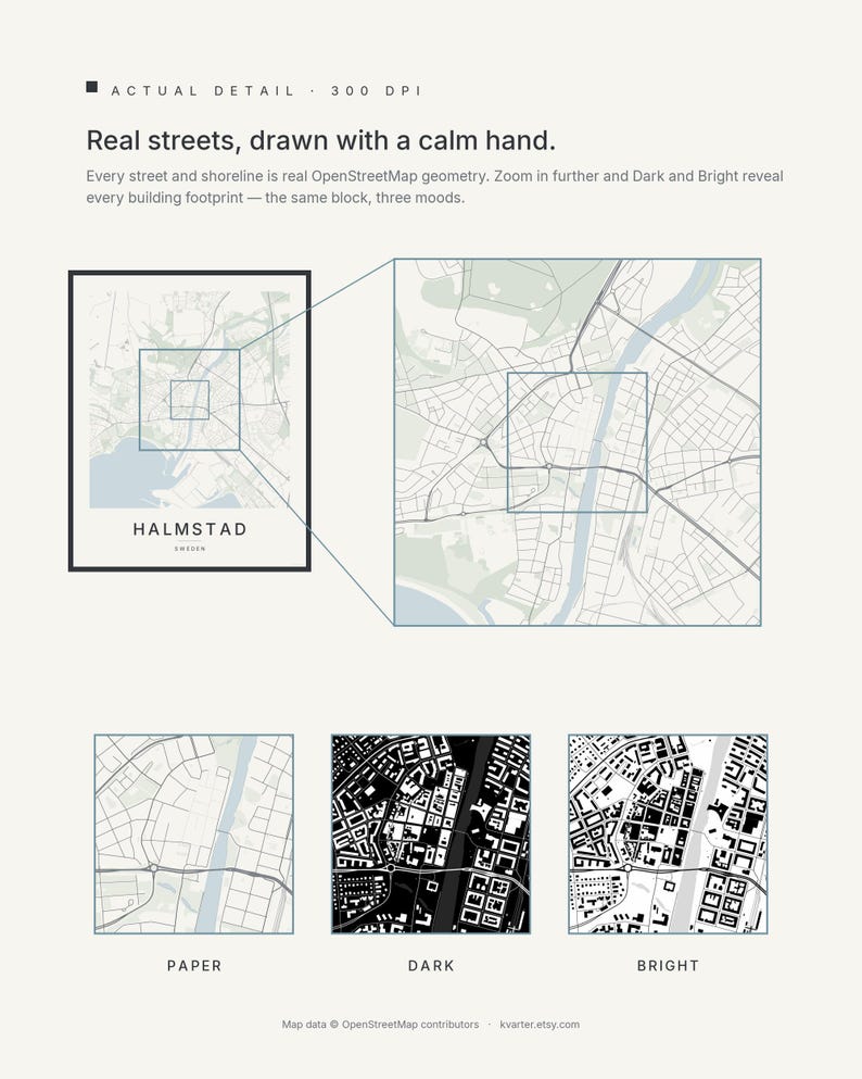 Halmstad Map Print, Wall Art, Printable, Digital Download, Minimalist City Map Poster, Scandi, Housewarming Gift image 3