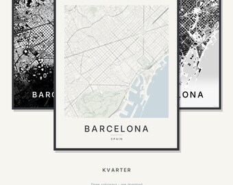 Wydruk mapy Barcelony, plakat Barcelony, nowoczesna sztuka ścienna, minimalistyczna mapa miasta, wydruk Hiszpanii, pobranie cyfrowe, prezent na parapetówkę