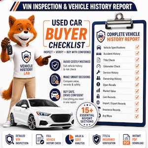 Fordonshistorikrapport PDF | VIN-kontroll, inspektionschecklista (digital nedladdning)