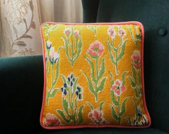 Colorful Floral Needlepoint Pillow