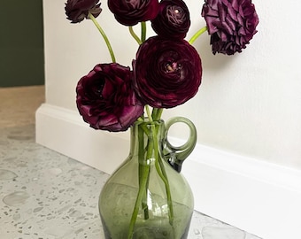 Handblown Green Glass Vase with Handle
