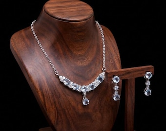 Conjunto de collar y pendientes de aguamarina y moissanita VVS, joyería nupcial de plata de ley.