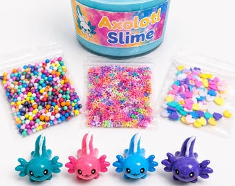 Axolotl Slime Kit | Blue Sensory Slime, 4 Charms, Mix-ins (DIY Craft)