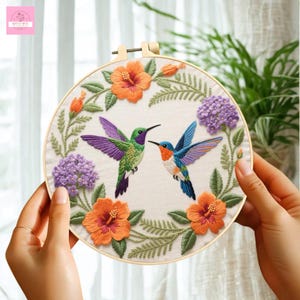 Broderikit med kolibri, DIY-broderikit med blommig fågel, nybörjarbroderi, naturpyssel