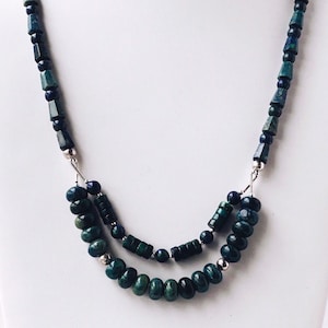 Teal Blue Apatite Gemstone Necklace- Aqua and Sterling Silver Beaded Necklace-Minimalist Statement Necklace-Unique Gift Jewelry for Women