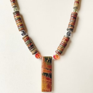 Autumn Jasper Pendant Necklace: Multicolor Gemstone Beaded Necklace