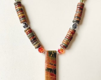 Autumn Jasper Pendant Necklace: Multicolor Gemstone Fall Beaded Necklace