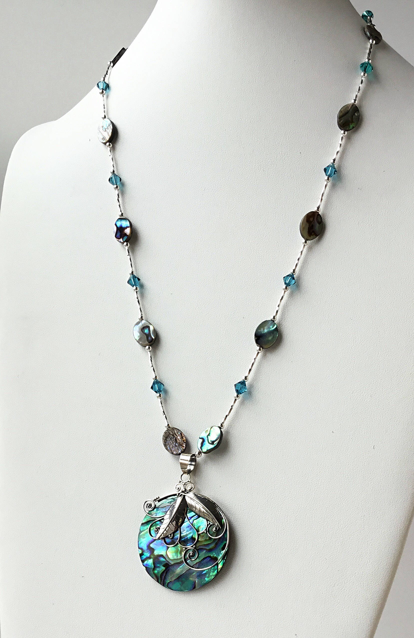 Abalone and Swarovski Crystal Sterling Silver Necklace-Blue | Etsy
