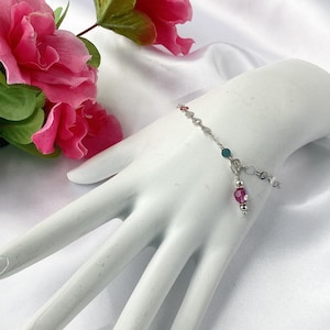 Swarovski Fuchsia Crystal Charm Bracelet: Sterling Silver Dainty Jewelry