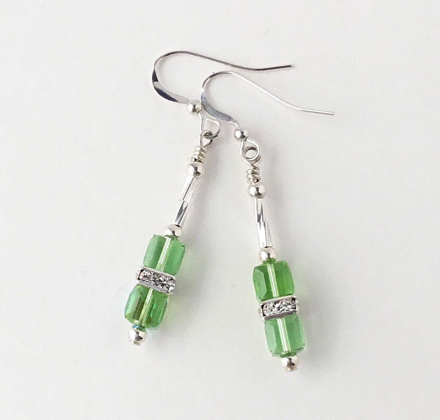 Lime/Green Crystal Alligator Earrings