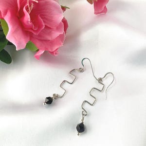 Sterling Silver Crystal Dangle Earrings- Bold Black Drop Earrings- BoHo Long Earrings- Hippie Fun Quirky Earrings- Earring Gift for Her