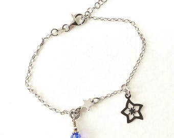 Sterling Silver Star Charm Bracelet: Blue Swarovski Crystal Celestial Jewelry
