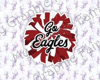 Go Eagles pom pom stickers for car SET OF 6, cheerleader gifts for team, maroon and white school spirit stickers for water bottles, senior