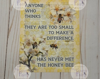 honey bee quotes dictionary art print for playroom, inspirational wall art print for kids, bee gifts for women, preschool classroom decor