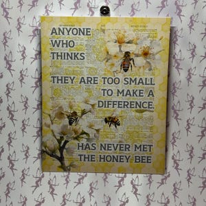honey bee quotes dictionary art print for playroom, inspirational wall art print for kids, bee gifts for women, preschool classroom decor