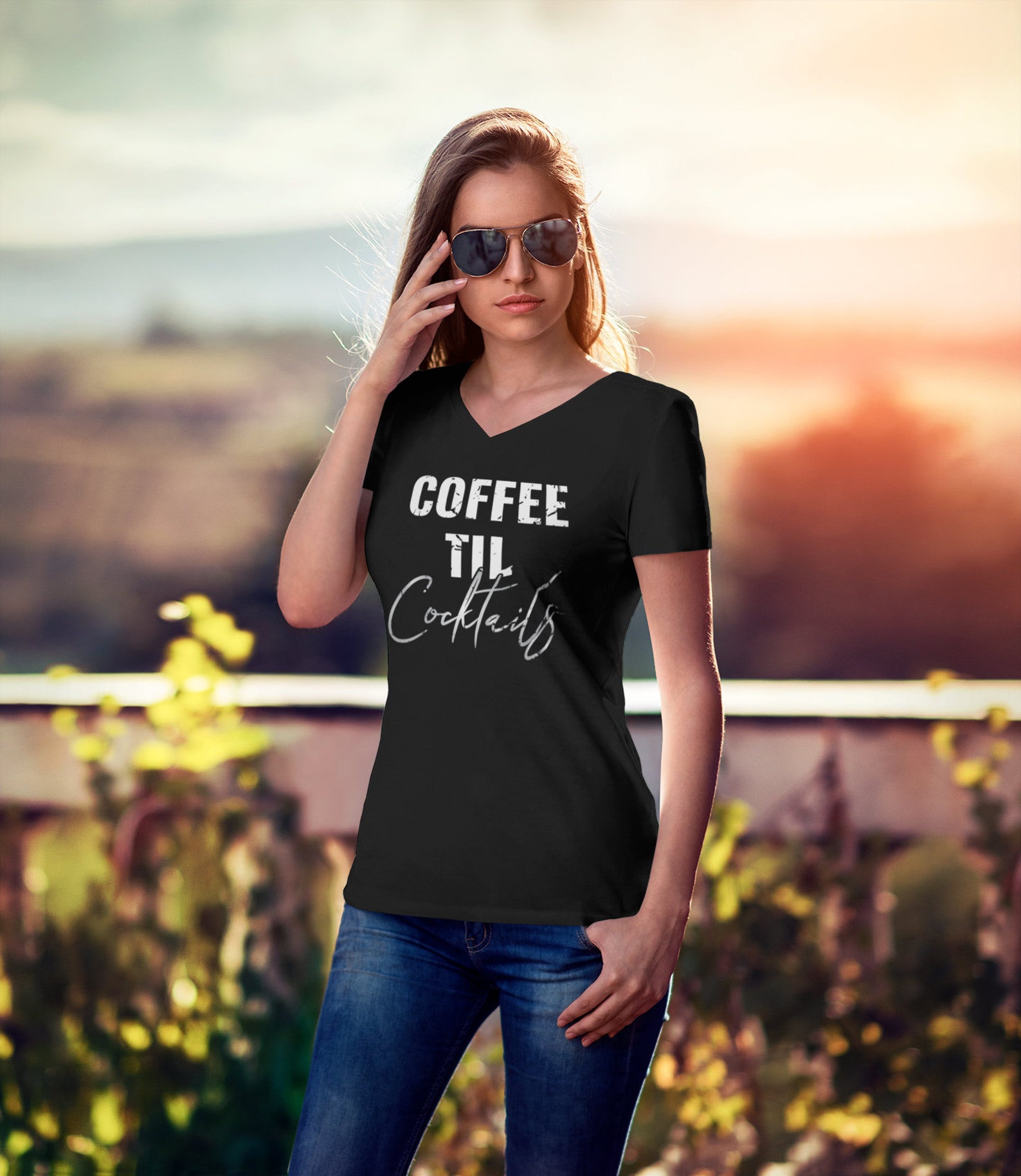 Coffee til Cocktails Funny Ladies V-Neck T-Shirt | Etsy