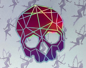 Geometric Skull, holographic sticker, laptop decal, waterproof vinyl