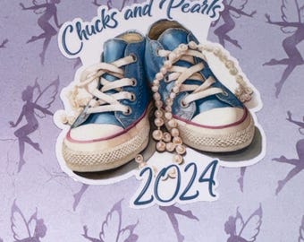 Chucks and Pearls, Female support political Sticker, Harris-Walz 2024, Weatherproof Vinyl