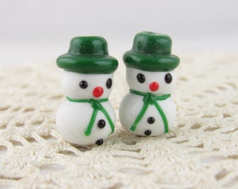 Lot UU DESTASH Seven Coordinating Red and White Snowman and Snowflake Lampwork Beads