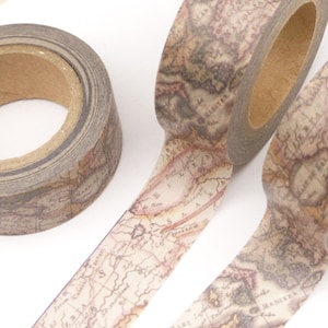 Nastro adesivo Washi con mappa, nastro adesivo Washi con mappamondo, nastro adesivo Washi retrò, rotolo completo - S899