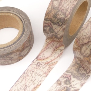 Map Washi Tape, World Globe Washi Tape, Retro Washi Tape, Full Roll - S899