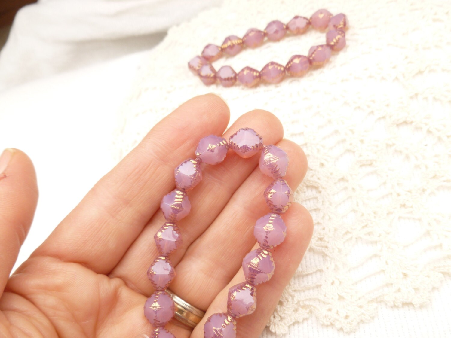 Opalescent Pink Carved Bicone Czech Glass Beads Full or Half Etsy