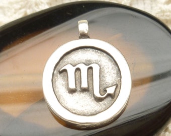 Pewter Scorpio Zodiac Symbol Casting Pendant Charm, Silver Mykonos Casting Beads