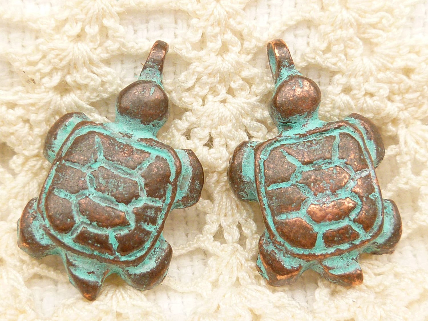 Rustic Vintage Look Patina Turtle Charms Pendants Mykonos - Etsy