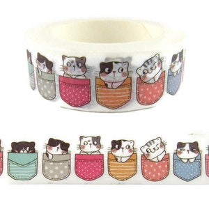 Cat Washi Tape, Cute Kitten Washi Tape, Cartoon Kitten Washi Tape, Full Roll - CWWTS-24