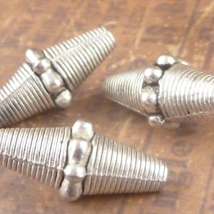 21mm Tribal Bicone Metal Spacer Beads Tibetan Style Silver, Large Bumpy Dotted Ornate Spacer Beads (4) - SF100