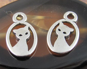 12mm Silver Tone Whimsical Cat Charms, Framed Two Sided Cat Charms (10) - S7