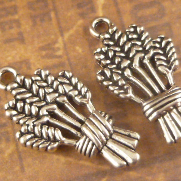 Wheat Grain Harvest Fall Autumn Bunch of Grains Charms, Antiqued Silver , Tibetan Style (6) - S38