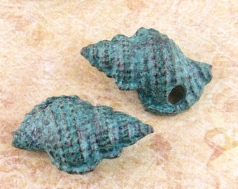 30mm Patina Conch Shell Beads, Rustic Conch Shell Pendants - Mykonos Casting (1) - M56