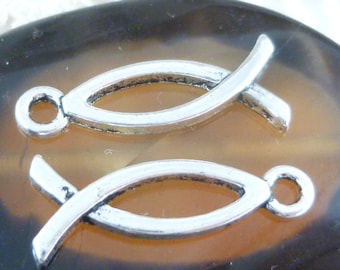 Silver Fish Charms, Antiqued Silver Ichthys Charms, Christian Symbol Charms (10) - S17