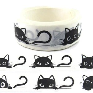 Cinta washi, cinta washi de gato negro, cinta washi para amantes de los gatos, rollo completo - CWWTS-5