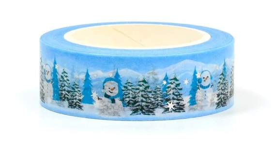 Silver Foil Winter Washi Tape, Blue & Red Snowman Foiled Decorative Planner  Tape 