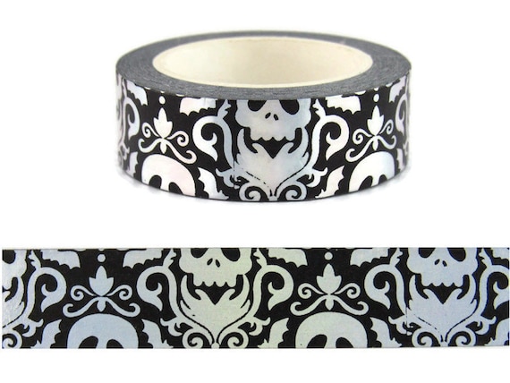 Black Skull Washi Tape, Foil Metallic Glitter Washi Tape, Full Roll SSS-2 