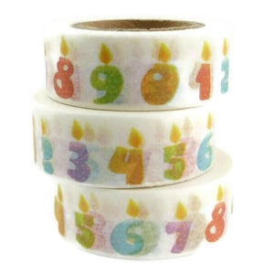Washi Tape Birthday Number Candles Washi Tape, Full Roll - C682