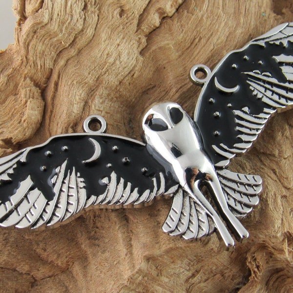 Silver Tone Flying Owl Pendant, Tibetan Forest Pendant, Starry Night Pendant (1)