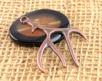 Deer Antler Pendants Charms Antique Copper Tone, Two sided (2)