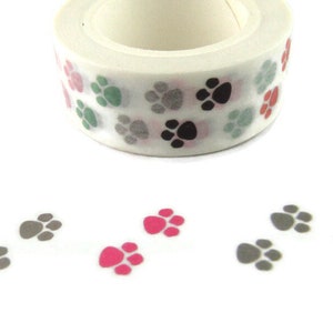 Paws Washi Tape, Rainbow Paw Print Washi Tape, Full Roll - PP1545