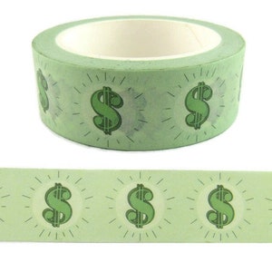 Green Dollar Sign Washi Tape, Money Washi Tape, Budget Washi Tape (Full Roll)