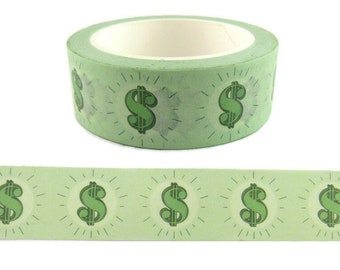 Nastro Washi verde con simbolo del dollaro, nastro Washi denaro, nastro Washi economico (rotolo completo)