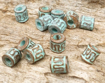 5mm Ornate Swirl Barrel Bead, Rustic, Patina Beads, Mykonos Casting Beads (8) - M14 - X1457