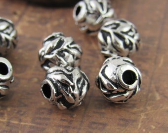 8mm Olive Leaves Spacer Beads, Rustic, Pewter, Mykonos Casting Beads (4) - M84 - X2687