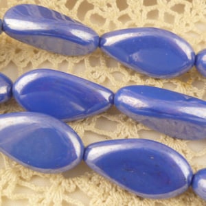Large Blue Glass Beads, Unique Three Sided Luster Czech Glass Beads (8) - BM3