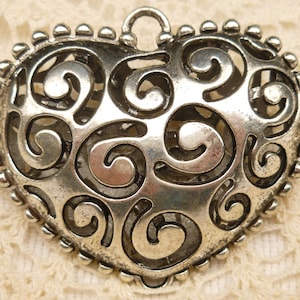 58x51mm Extra Large Puffed Swirl Heart Charm Pendant, Two Sided, 3D