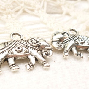 Silver Tone Elephant Charms, Indian Decorated Elephant Charms, 3D Elephant Charms, 4 S119 image 2