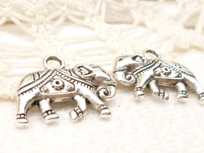 Silver Tone Elephant Charms, Indian Decorated Elephant Charms, 3D Elephant Charms, 4 S119 image 2